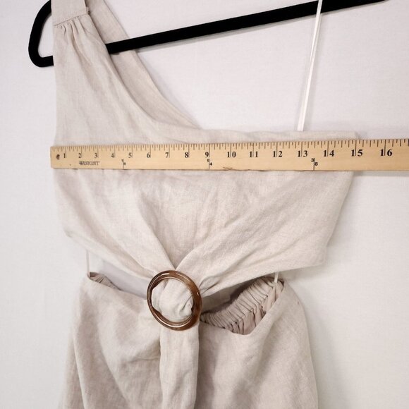 Bohme Linen Dress Medium One Shoulder Maxi Cut Out Bohemian Natural Minimalist - Picture 8 of 13